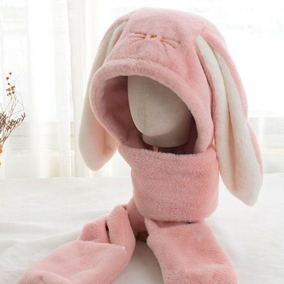 Bunny & Teddy Plush Handwarmer Scarf Hat Combo | Unisex Rabbit Bear Cosplay #774 main image 6
